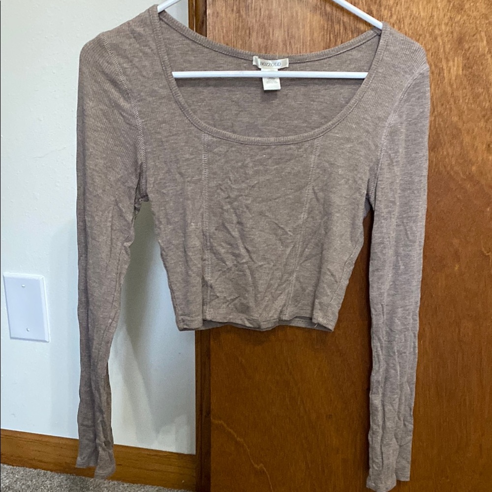 Women's Long Sleeve Crop Top in Brown
